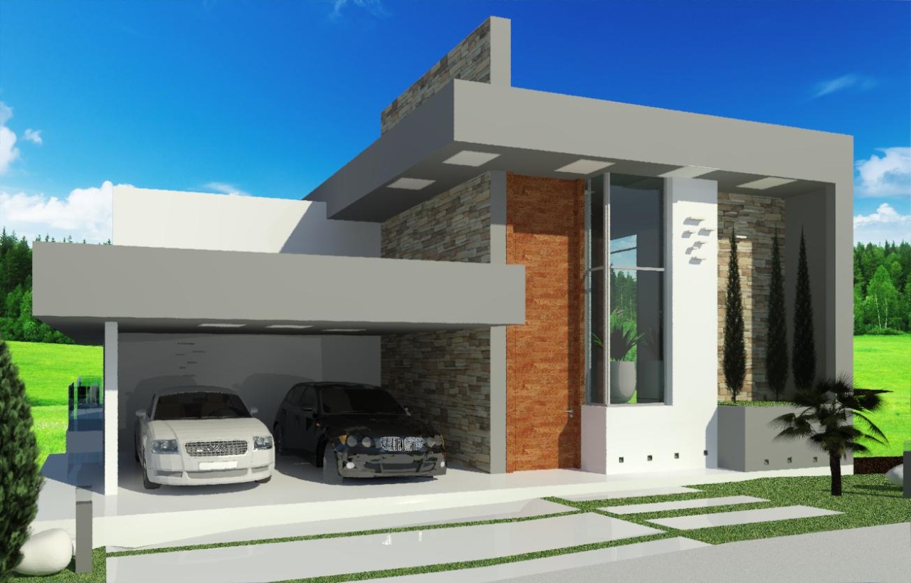 Projeto residencial — fachada com revestimento em pedra